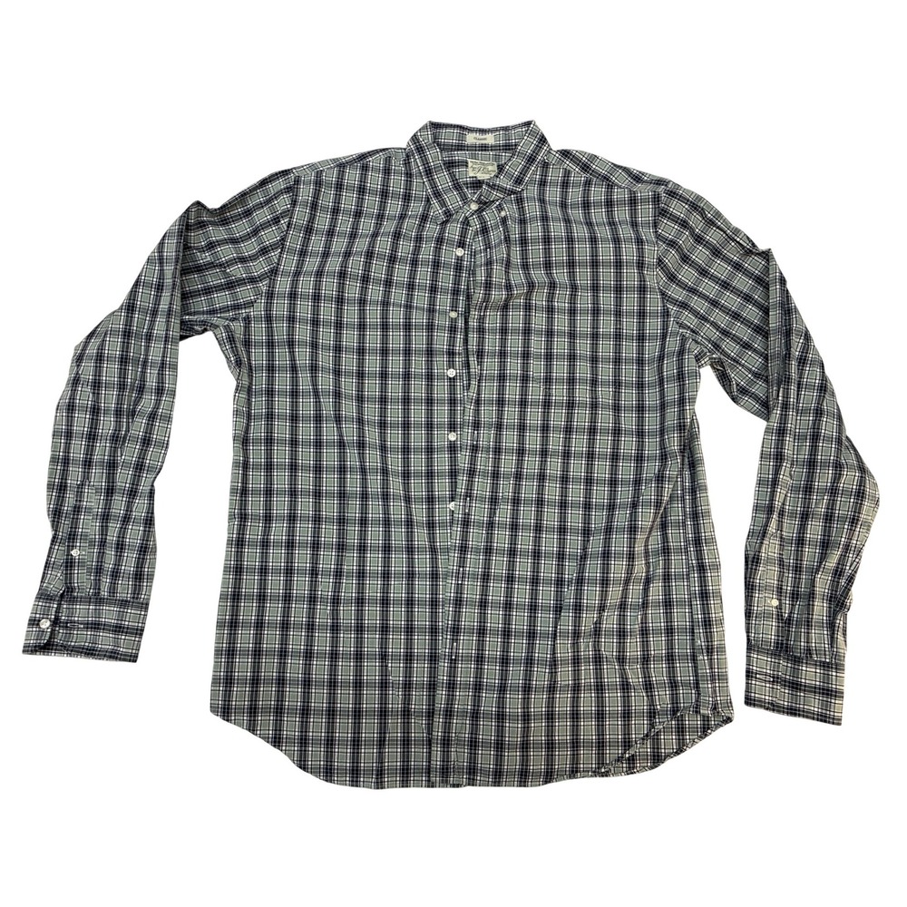 J.Crew Secret Wash Shirt Mens XLT Classic Fit Plaid Organic Cotton Stretch Green